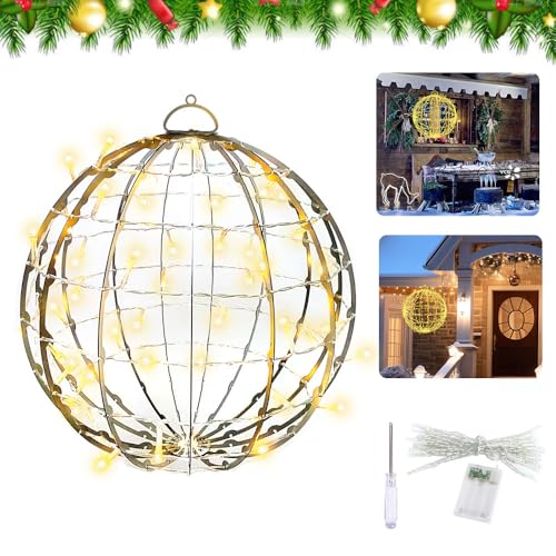 LED Leuchtkugel Outdoor 30 cm Faltbar,Lichtkugel Weihnachten,Lighted ball,LED Ball Weihnachten,Beleuchtete Kugeln Weihnachten,Dekokugel Beleuchtet Hängend,zum Hängen Lichterkette für Innen und Außen von HEYIDAMAI