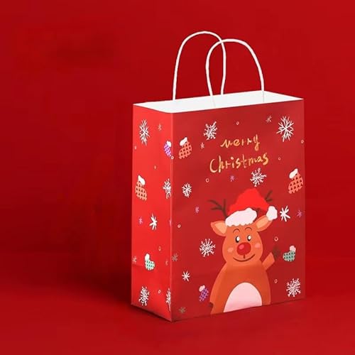 Weihnachts-Geschenktüte, Papiertüte, Weihnachtsabend, Süßigkeiten-Geschenktüte, Apfelverpackung, Kraftpapiertüte (roter Elch, 21 x 11 x 27 cm) von HEYKAR