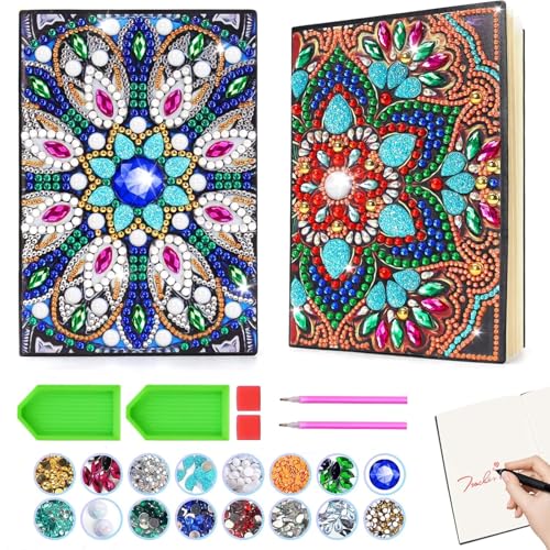 HEYOMI Bastelset Mädchen Set of 2 Mandala A5 Notebook Diamond Painting, 5D DIY Notebook Kits, Rhinestone Diamond Painting Notebook for Student Office School Supplies Crafts (blau (Farbe)) von HEYOMI