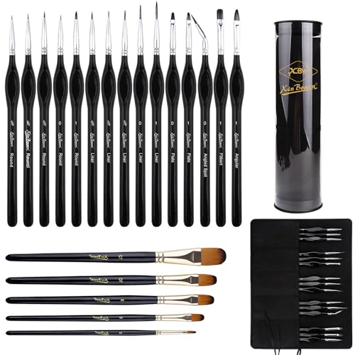 Pinselset Acrylfarben,Acrylfarben Pinselset,Pinsel Für Malen Nach Zahlen,20 Premium Feine Detail Pinsel Set con5 Größen Professioneller Trockenpinsel und Stifthalter-Set für Acryl,Aquarell,Miniaturen von HEYOUTH