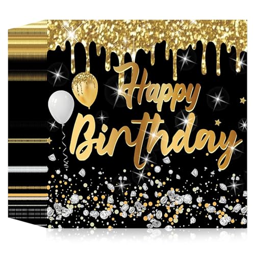 40 Stück Happy Birthday Party Servietten, Schwarz Gold Glitzernde Diamanten Geburtstagsservietten 33x33cm Einweg Partygeschirr Papierservietten für Junge Mädchen Geburtstag Party Deko von HFBOBP