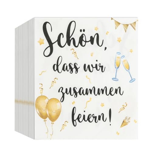 40 Stück Weiß Servietten Geburtstag 33X33cm, Servietten Spruch Schön, dass wir zusammen feiern für, zur Taufe und Hochzeit Kindergeburtstag Deko von HFBOBP