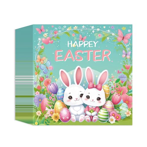 40 Stück glückliche Ostern Servietten,Frühling Hase Servietten Hand wischt Bunny dekorative Servietten für Urlaub Küche Party Abendessen,33X33cm von HFBOBP