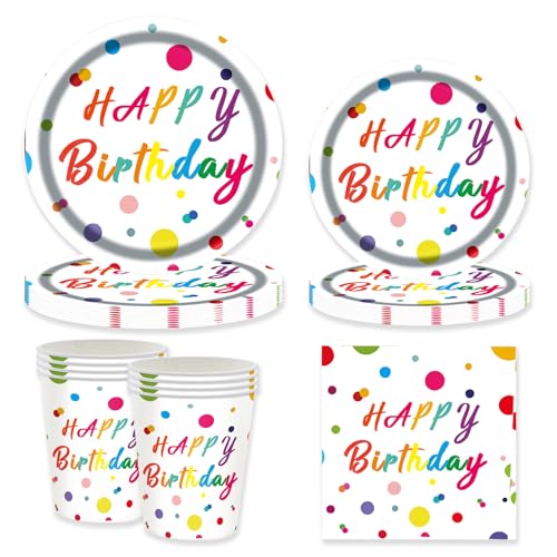 50 Stück Geburtstag Partygeschirr Set,Bunte Happy Brithday Pappteller Kindergeburtstag Partyzubehör Pappteller für Geburtstagsdeko Junge Mädchen Partys,10 Gäste von HFBOBP