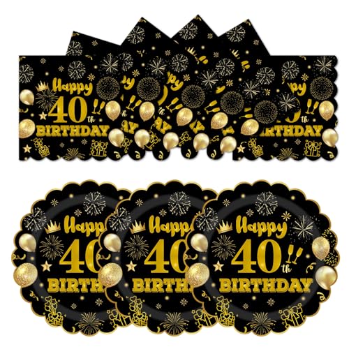 HFBOBP 50 Stück 40. Geburtstag Party Pappteller und Servietten, 17.78cm Einweg Schwarz und Gold Scalloped Dessert Partyteller Party für Hochzeit Jahrestag Dekorationen HFBOBP 50 Stück 40. Geburtstag Party Pappteller und Servietten, 17.78cm Einweg Schwarz und Gold Scalloped Dessert Partyteller Party für Hochzeit Jahrestag Dekorationen von HFBOBP