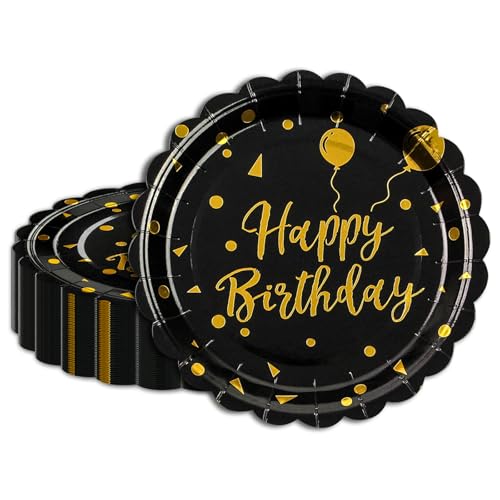 HFBOBP 50 Stück Partyteller Goldfolie Teller, Schwarz mit Golddruck Gepunktete Partygeschirr für Abendessen, Dessert, Hochzeit, Jubiläums, Valentinstag HFBOBP 50 Stück Partyteller Goldfolie Teller, Schwarz mit Golddruck Gepunktete Partygeschirr für Abendessen, Dessert, Hochzeit, Jubiläums, Valentinstag von HFBOBP