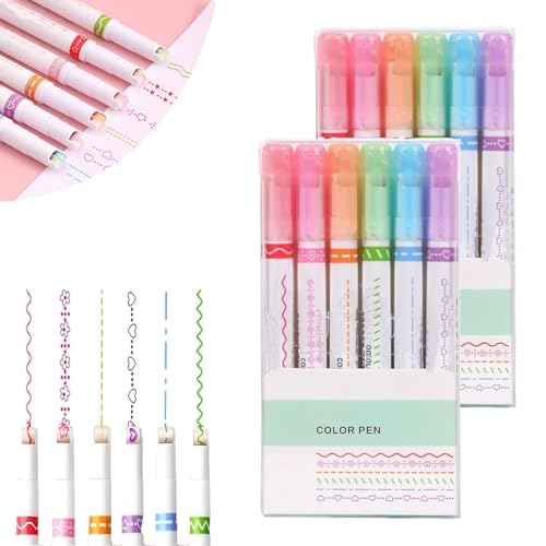 HFDHD Magischer Randstift, Textmarkerstifte mit Randdesign, Set mit gebogenen Textmarkern, magische Marker mit Farbwechsel, lustige Stifte in verschiedenen Formen (12PCS) von HFDHD