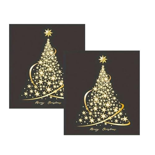 HFDHD Neujahrs-Fensteraufkleber, goldene Weihnachtsbaum-Fensteraufkleber für Glas, große statische DIY-Wandaufkleber für Fenster, Türen, Wandbilder, Schaufenster (2PCS) von HFDHD