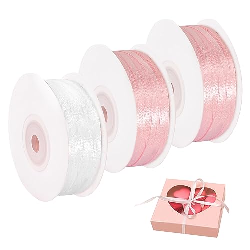 3 Rollen Satinband Geschenkband Rosa Seidenband Schleifenband Hochzeit Geschenkbänder Bänder Dekoband für Verpacken von Geschenken Blumen Kunsthandwerk und Festlichen Dekorationen (273m x 3mm) von HFDONGL