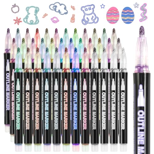 HFDONGL 36 Glitzerstifte Magische Stifte Outline Marker Double Line Filzstifte Stifte Glitzer Outline Stifte Metallic Zauberstifte für Gestaltung von Scrapbooking Gästebüchern und Fotoalben von HFDONGL