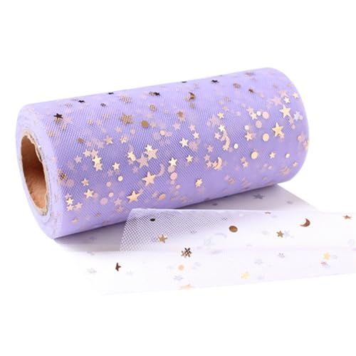 Organza Stoff Rolle, 15 cm * 25 Yards Bronzing Stars Mond Tüll Rollen Glitter Pailletten Tüll Mesh Tutu Rock Hochzeitsfest Dekoration(Light Purple) von HFGDRH