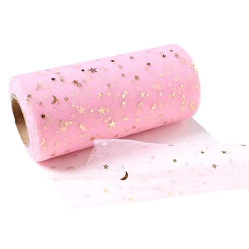 Organza Stoff Rolle, 15 cm * 25 Yards Bronzing Stars Mond Tüll Rollen Glitter Pailletten Tüll Mesh Tutu Rock Hochzeitsfest Dekoration(Pink) von HFGDRH