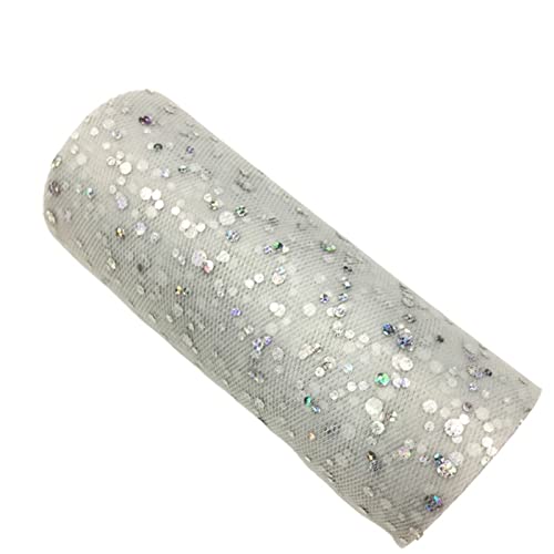 Organza Stoff Rolle, 2 Rollen 10 yards 1 5 cm Glitter Pailletten Tüll Rolle Hochzeitsdekoration Gold Silber Weihnachtsdekoration(Silver) von HFGDRH