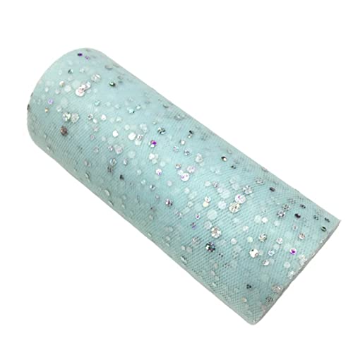 Organza Stoff Rolle, 2 Rollen 10 yards 1 5 cm Glitter Pailletten Tüll Rolle Hochzeitsdekoration Gold Silber Weihnachtsdekoration(Sky blue) von HFGDRH