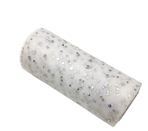 Organza Stoff Rolle, 2 Rollen 10 yards 1 5 cm Glitter Pailletten Tüll Rolle Hochzeitsdekoration Gold Silber Weihnachtsdekoration(White) von HFGDRH