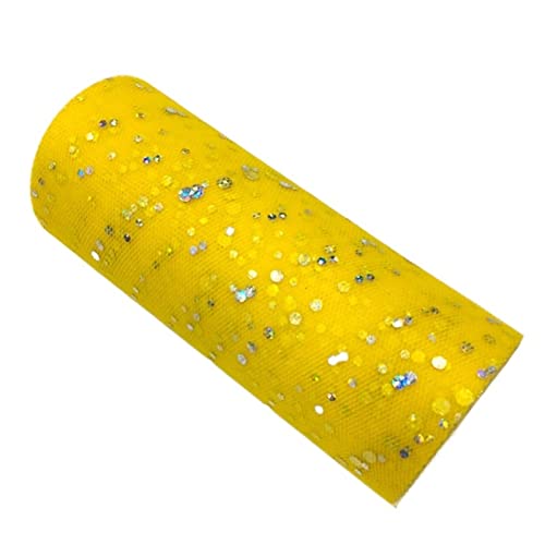 Organza Stoff Rolle, 2 Rollen 10 yards 1 5 cm Glitter Pailletten Tüll Rolle Hochzeitsdekoration Gold Silber Weihnachtsdekoration(Yellow) von HFGDRH