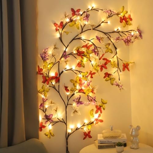 LED Beleuchtete Weide Rebe Schmetterling Fee Lichter USB betrieben mit 8-Modi, Schmetterling Deko Künstliche Weide Zweige Licht für Wand Chirstmas Urlaub Kamin Hochzeit Mädchen Schlafzimmer Decor(6FT) von HFHungkeong