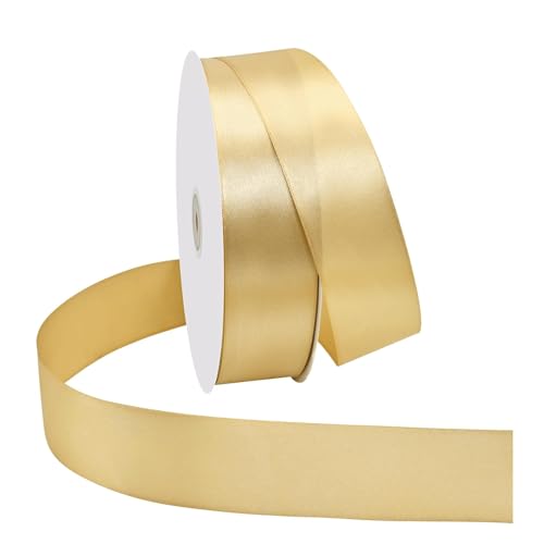 HFLDMA Geschenkband 100 Yards doppelseitiges goldenes Satinband, Geschenkverpackungsband, Polyesterband für Blumenstrauß, Geschenke, Basteln, Schleifen, Party, Hochzeit von HFLDMA