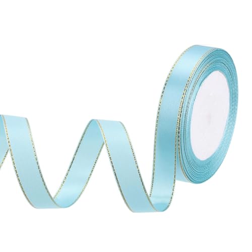 HFLDMA Geschenkband 25 Yard/0,6 Zoll breites Satinband mit goldenen Kanten, himmelblaues Stoffband, Ripsband aus Stoff zum Verpacken von Geschenken, Hochzeitsstrauß von HFLDMA