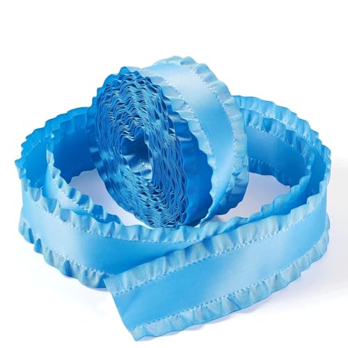 HFLDMA Geschenkband 9,1 m doppeltes Rüschenband, 3,8 cm, Geschenkverpackungsband, Blaue Polyesterbänder für DIY-Kleid, Kopfbedeckung, Dekoration, Geschenkverpackung von HFLDMA