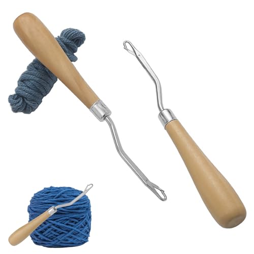 2 Stück Knüpfhaken, Knüpfnadel Set, Häkelnadel Holz, Haar Häkelnadel Stricken Häkeln, Gebogene Holzknüpfhaken, Ergonomischer Griff Häkelnadel-Set für Anfänger von HFMYGS