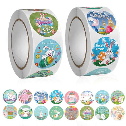 2 Stück Ostern Aufkleber Rolle, Ostereier Aufkleber Designs, Kinder Ostern Geschenk, Ostern Dekoration Aufkleber für Umschlag Tasche Ostern Handwerk Dekorationen Party,Osterdekoratione von HFMYGS