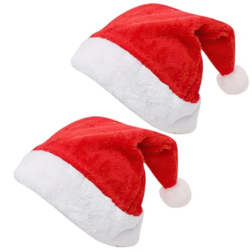 2 Stück Weihnachtsmütze, Nikolausmütze Erwachsene Plüsche Weihnachtsmann Mütze, Rote Santa Mütze Warm Dicker Nikolaus Mütze, Weihnachtsmannmütze für Herren und Damen von HFMYGS