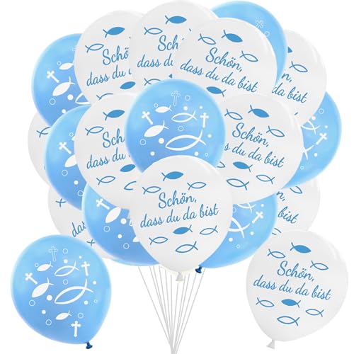 20pcs Blau Luftballons Kommunion Konfirmation, Kommunion Deko Junge, Erstkommunion Firmung Taufe Deko, Mit Fische Taube Kelch Bibel Kreuz Muster,Konfirmation Kommunion Deko Junge. von HFMYGS