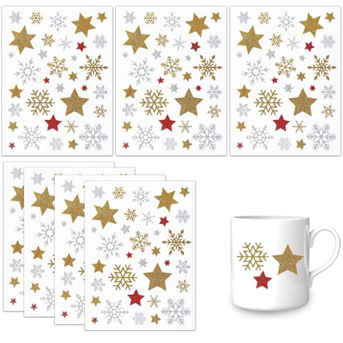 256 Stück Aufkleber Sterne, Sterne Aufkleber, Weihnachtsaufkleber, Glitzer Sticker Stern Schneeflocken Aufkleber Etiketten, Gold Selbstklebend, Weihnachtsdeko Kinder, für Geschenke, Weihnachtskarten von HFMYGS