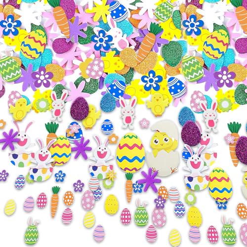 300 Stück Aufkleber Ostern Moosgummi, Sticker Ostern, Ostereier Aufkleber, Selbstklebend Ostern Bunt Dekoration Ei Hasen KüKen Blumen Aufkleber für Kinder Kunsthandwerk Heimdekoration von HFMYGS