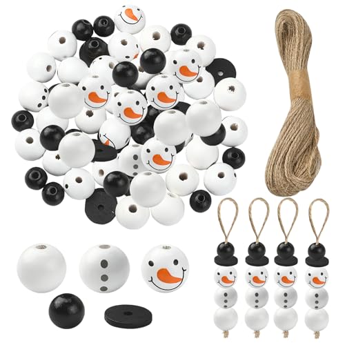 50 Stück Schneemann Holzperlen Mit Schnur, Schneemann-Gesicht Holzperlen-Set, Weihnachtsperlen Deko Holzperlen, Weihnachten Holzperlen Für Diy-Basteleien, Weihnachten, Winter-Dekorationen von HFMYGS