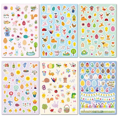 6 Stück Aufkleber Ostern, Ostereier Sticker, Ostersticker, Elbstklebend Ostereier Aufkleber, Oster Sticker, Osterhasen Ostereier KüKen Blumen für Kinder Osterdeko, Fensterdekoration von HFMYGS