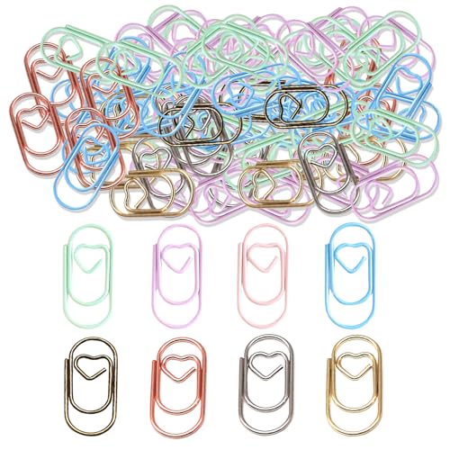 8 Stück Bunt Herz Motiv Büroklammern, Gold Klein Büroklammern Set, Metall Papierklammern Für Dekorative Postkarten Büro Klassenzimmer Dokumente Aktenklammer, Büroklammer Paperclips von HFMYGS