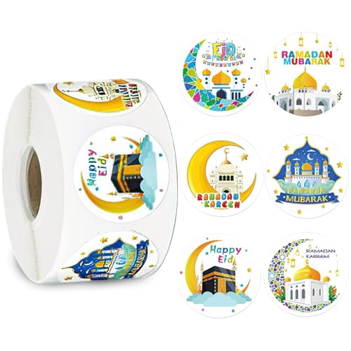 500 Stück Ramadan Eid Mubarak Aufkleber, Ramadan Sticker, Ramadan-Ornamente Sticker, Runde Geschenktüten Etiketten, Umschläge Siegelaufkleber Dekoration für Muslim Islam Party Geschenkbox (Farbe2,5cm) von HFMYGS