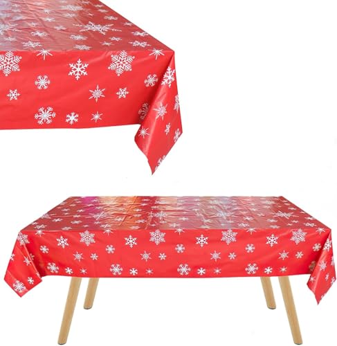 Weihnachten Schneeflocke Tischdecke, Rechteckige Weihnachten Esstischdecke, Rot Xmas Tischdecke Esstischdecke, Wasserabweisend Weihnachten Tischwäsche, Weihnachts Tischtuch, Weihnachtstischdecke von HFMYGS