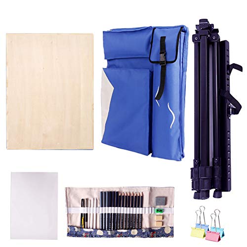 Multifunktionale blaue Canvas-Tasche, faltbare Staffelei, tragbares Staffelei-Set, Outdoor-Schulter-Rucksack, Rucksack (Größe: Canvas-Tasche + Zeichenbrett) () von HFRUUWSEHJJKK