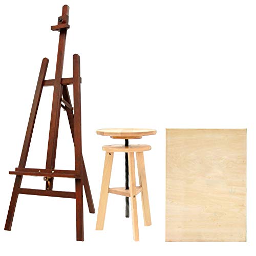 Multifunktionaler Werbeständer aus Buchenholz, Whiteboard-Staffeleien zum Malen von Bilderrahmen (Farbe: Braun, Größe: Staffelei-Set) (Holzfarb-Staffelei-Set) (braune Staffelei + 4K-Zeichnung (braune von HFRUUWSEHJJKK