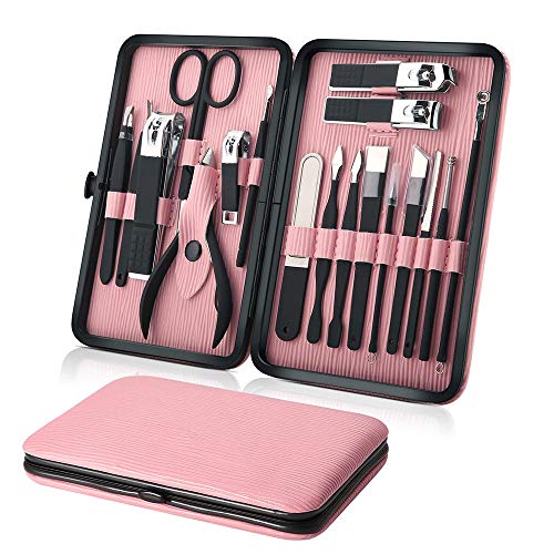 Professionelles Maniküre-Set, Pediküre, Pinzette, Augenbrauenschneider, Nagelknipser, Edelstahl, Nagelpflege-Werkzeug-Set, 18-teiliges Set 02 (18 Stück im Set 01) von HFRUUWSEHJJKK