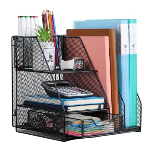 Schreibtisch-Organizer, Büro-Organizer, Schreibtisch-Organizer, Netz-Organizer, Akten-Organizer für den Schreibtisch mit 2-stöckigem Papier-Briefablage, Büro-Schreibtisch-Organizer (Farbe: Schwarz, von HFRUUWSEHJJKK