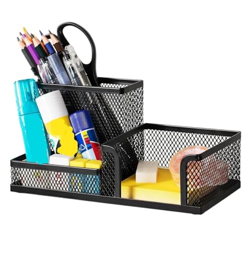 Schreibtisch-Organizer, Büro-Organizer, Schreibtisch-Organizer, Netzstoff, 3 Fächer, Schreibtisch-Organizer, Bürobedarf, Caddy mit Stifthalter und Aufbewahrungskörben, Büro-Schreibtisch-Organizer von HFRUUWSEHJJKK