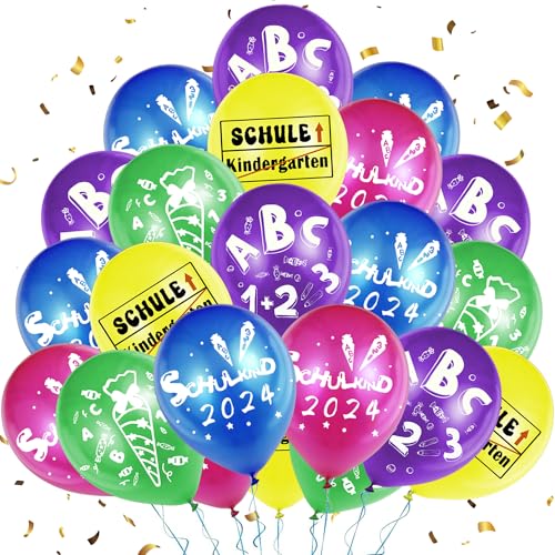25 Stück Einschulung Schulanfang Luftballons Deko, 12'' Heliumballon Deko für Schulanfang Schuleinführung Schulstart, 2024 Einschulung Party Dekoration für Junge Mädchen von HFVZCB