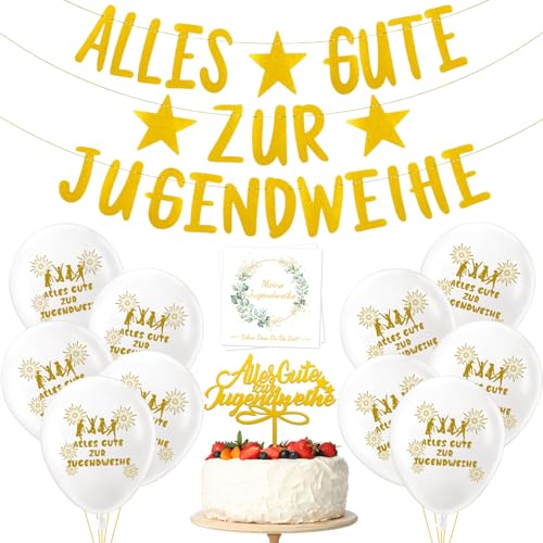 Jugendweihe Deko Set, Alles Gute zur Jugendweihe Banner, Jugendweihe Cake Topper, Jugendweihe Ballons, Jugendweihe Servietten, Jugendweihe Zubehör für Jungen Mädchen von HFVZCB