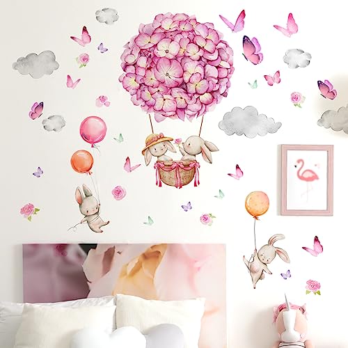 HGDESIGN® Wandtattoo Wandaufkleber Blumen Ballon Hase Lila Kinderzimmer Babyzimmer Kind Baby Mädchen Wandsticker Wandbild Wanddeko (B) von HGDESIGN