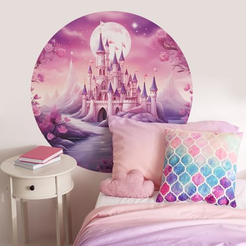 HGDESIGN® Wandtattoo Wandaufkleber Fee Elfe Mond Schloss Mädchen Blumen Wandsticker Wandbild Kinderzimmer Babyzimmer Schlafzimmer Kind Baby Mädchen Wanddeko (B) von HGDESIGN