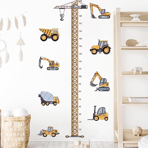 HGDESIGN® Wandtattoo Wandaufkleber Höhe Messlatte Maßband Baum Baufahrzeug Wandsticker Wandbild Wanddeko für Kinderzimmer Babyzimmer Kind Baby Junge Mädchen (B) von HGDESIGN