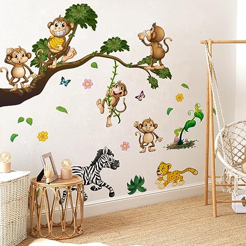 HGDESIGN® Wandtattoo Wandaufkleber Wald Tiere Dschungel Affe Faultie Koala Tiger Löwe Zoo Wandsticker Kinderzimmer Babyzimmer Kind Baby Junge Mädchen (D) von HGDESIGN