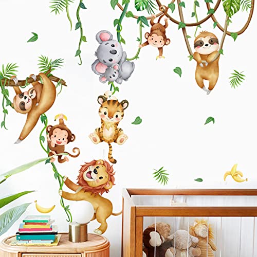 HGDESIGN® Wandtattoo Wandaufkleber Wald Tiere Dschungel Affe Faultier Koala Tiger Löwe Zoo Wandsticker Kinderzimmer Babyzimmer Kind Baby Junge Mädchen Wanddeko (A) von HGDESIGN