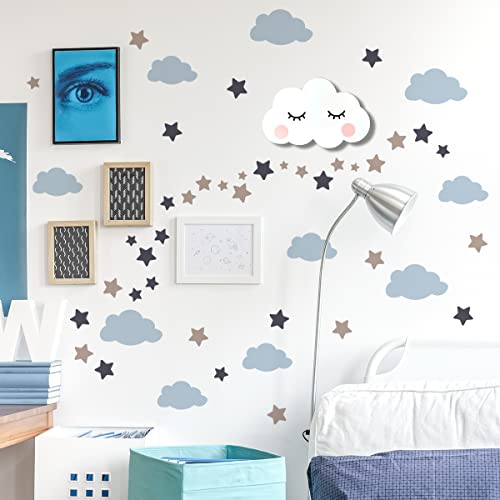 HGDESIGN® Wandtattoo Wandaufkleber Wandsticker 3D Wolke Stern Kinderzimmer Babyzimmer Kind Baby Junge Mädchen Schlafzimmer Wandsticker Wanddeko (Variante A) von HGDESIGN