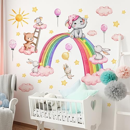 HGDESIGN® Wandtattoo Wandaufkleber Wandsticker Große Regenbogen Einhorn Schmetterling Wolke Kinderzimmer Babyzimmer Kind Baby Mädchen Wandsticker Wandbild Wanddeko Selbstklebend (Variante F) von HGDESIGN