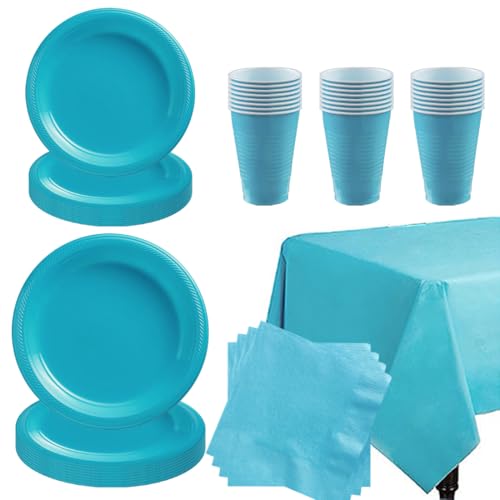 HGFDKOU Blau Partygeschirr Set, Blau Geburtstag Party Geschirr, Blau Kunststoff Teller, Pappteller Becher Servietten Tischdecke, für Feste und Feiern wie Geburtstag (20 Gäste) von HGFDKOU